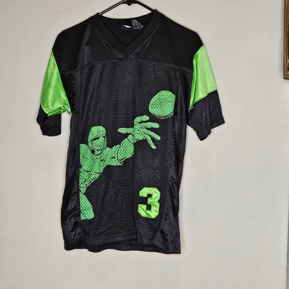 Vintage Boys Sportrax Black Neon Green Football Jersey‎ Size 18 Streetwear Retro